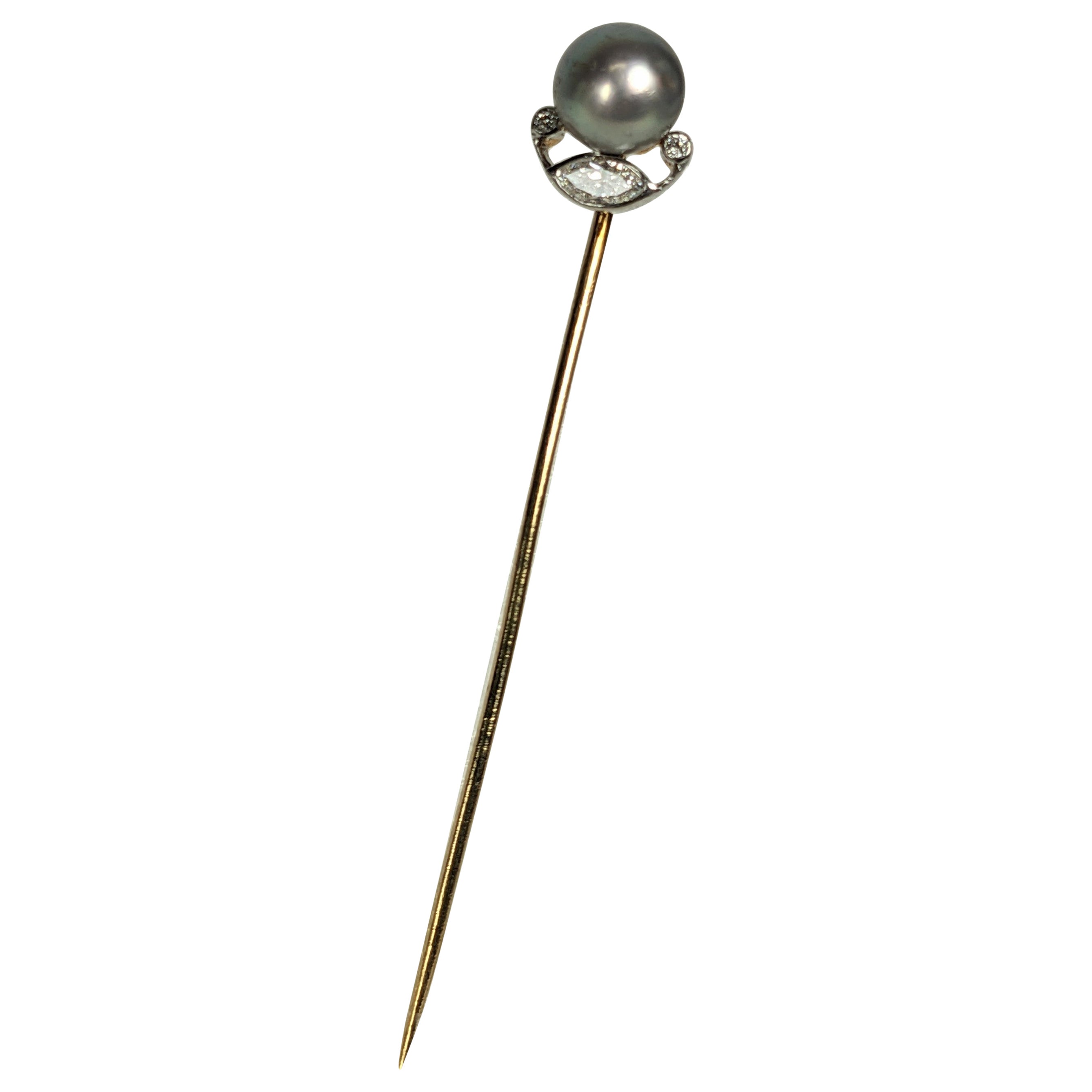 Tiffany Natural Pearl and Marquise Diamond Stick Pin