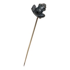 Tiffany 19th Century Carved Labradorite Frog Stick Pin