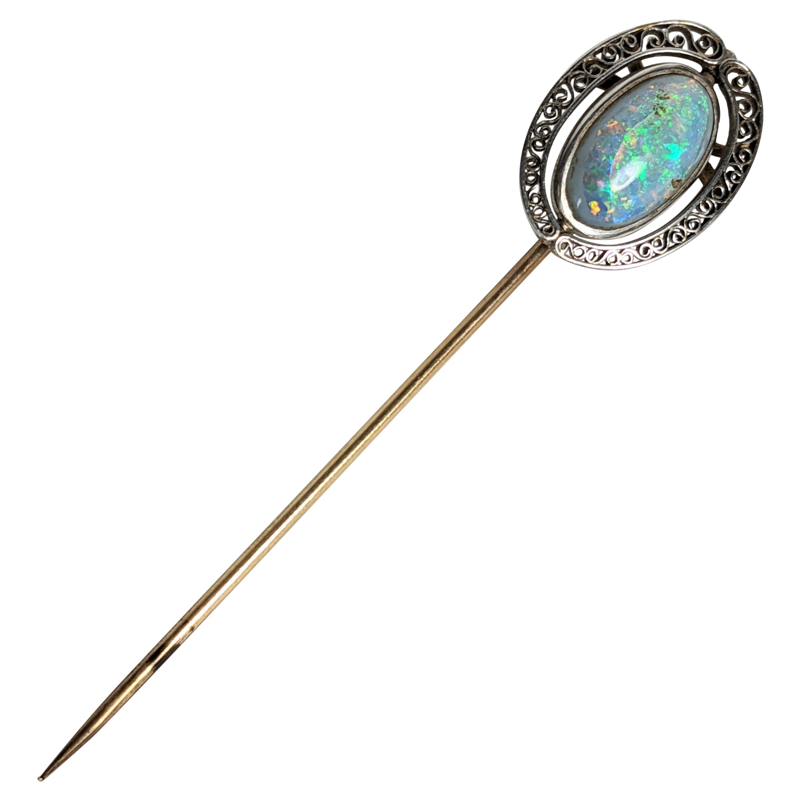 Alfiler de bastón de ópalo y filigrana Louis Comfort Tiffany
