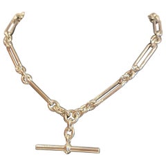 Antique Art-Deco c1920's S/Silver Albert Fob Chain , with T-bar & 9K Gold Extension.