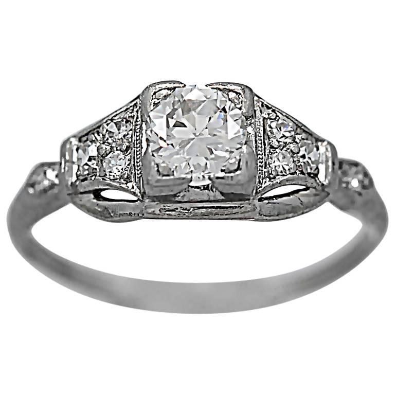 Platinum .50 carat Diamond Art Deco Engagement Ring 