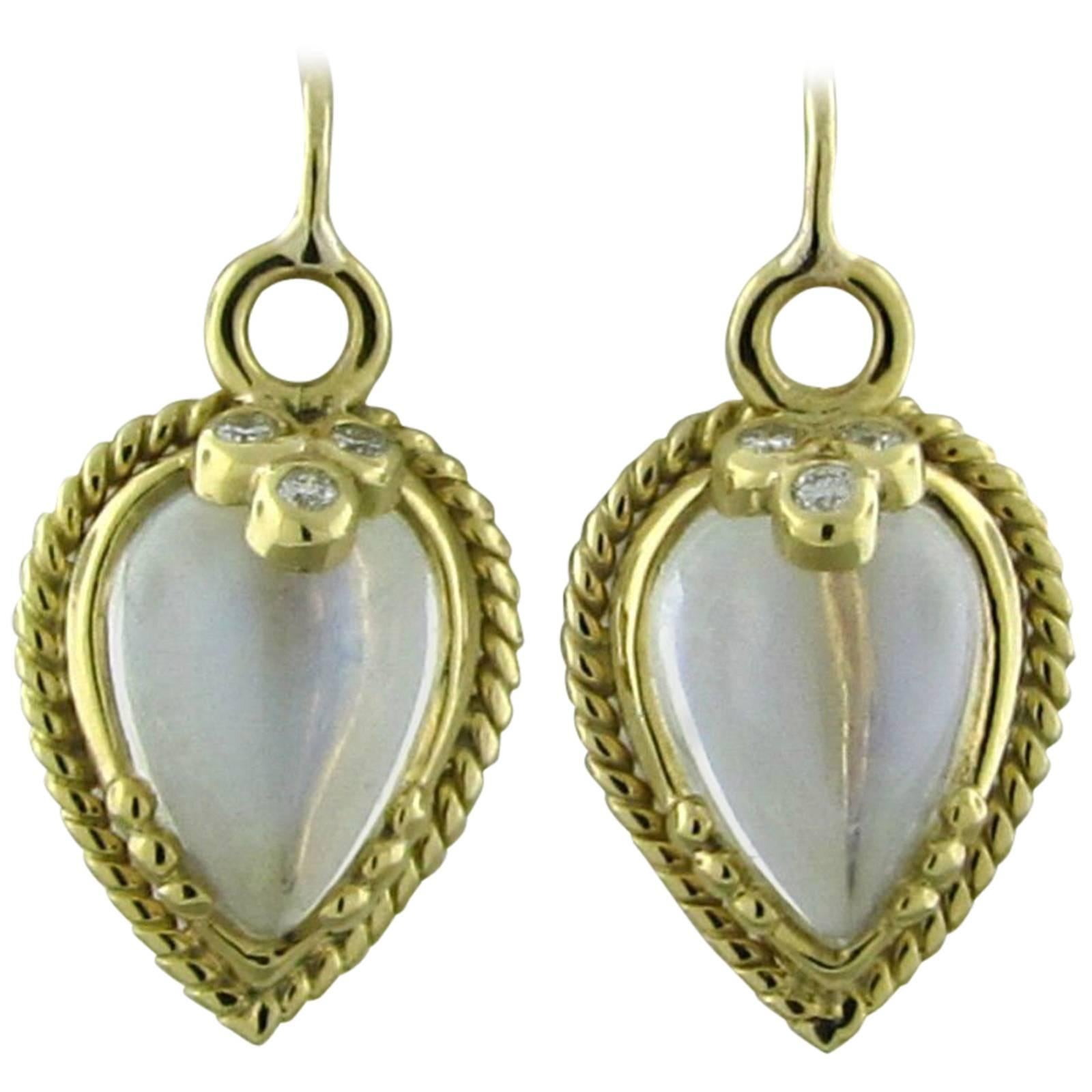 Temple St. Clair Chinese Bead Gold Moonstone Diamond Earrings