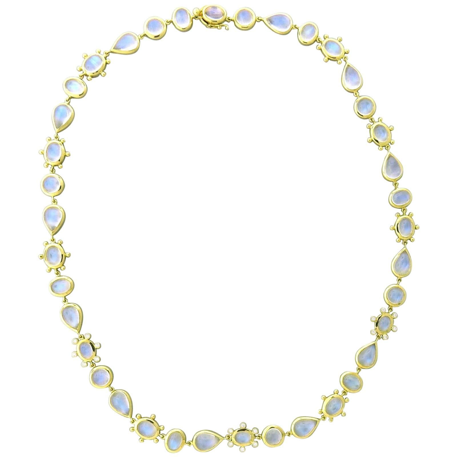 Temple St. Clair Gold Blue Moonstone Diamond Halo Necklace
