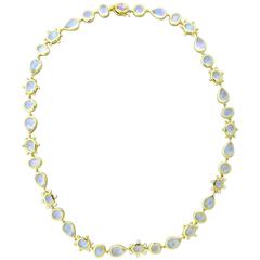 Temple St. Clair Gold Blue Moonstone Diamond Halo Necklace 5