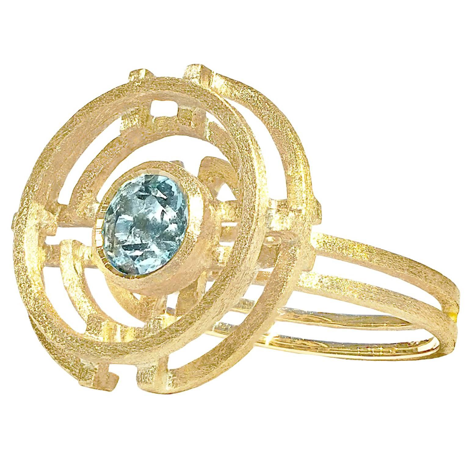 Shimell & Madden Aquamarine Five Circle Gold Ring