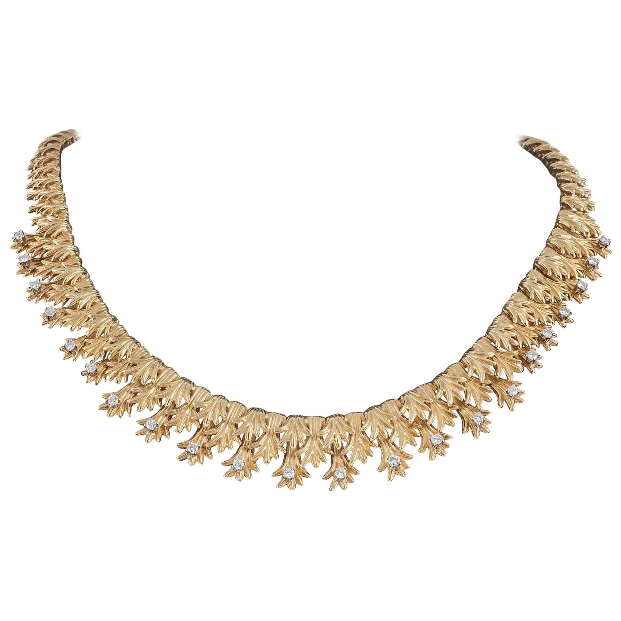 Textured and Diamond set fringed necklace For Sale