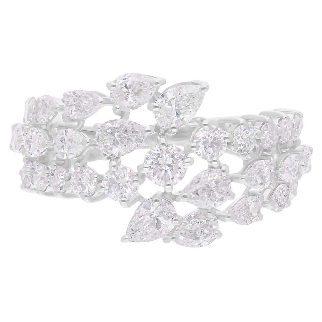 Anillo de diamantes talla brillante redonda pera SI/H de 2,7 quilates Joyas de oro blanco de 14 quilates