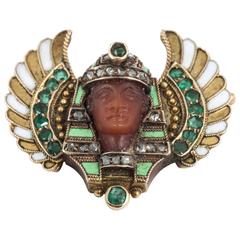 Winged enamel Egyptian revival brooch 10