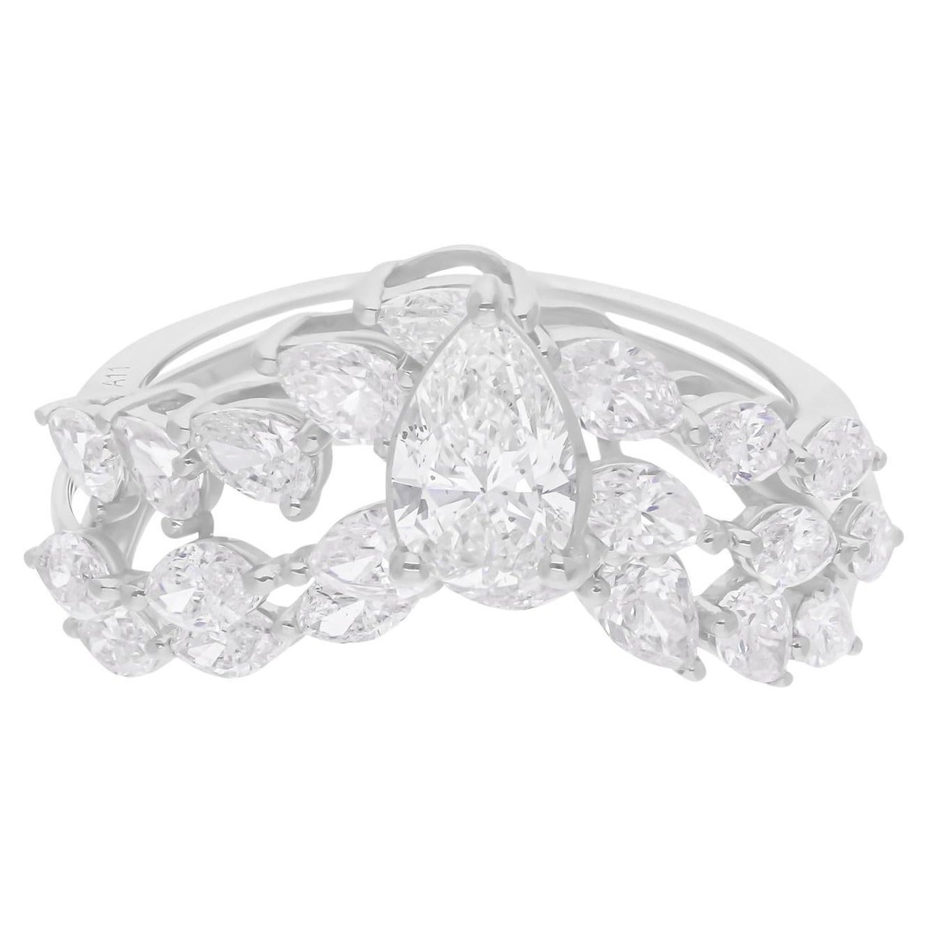 Real 2.36 Carat SI/H Pear Brilliant Cut Diamond Chevron Ring 14 Karat White Gold