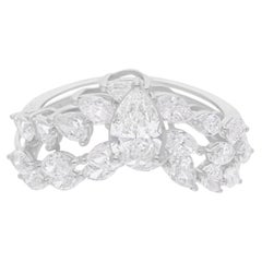 Anillo Chevron de diamantes talla pera brillante de 2,36 quilates SI/H de oro blanco de 14 quilates