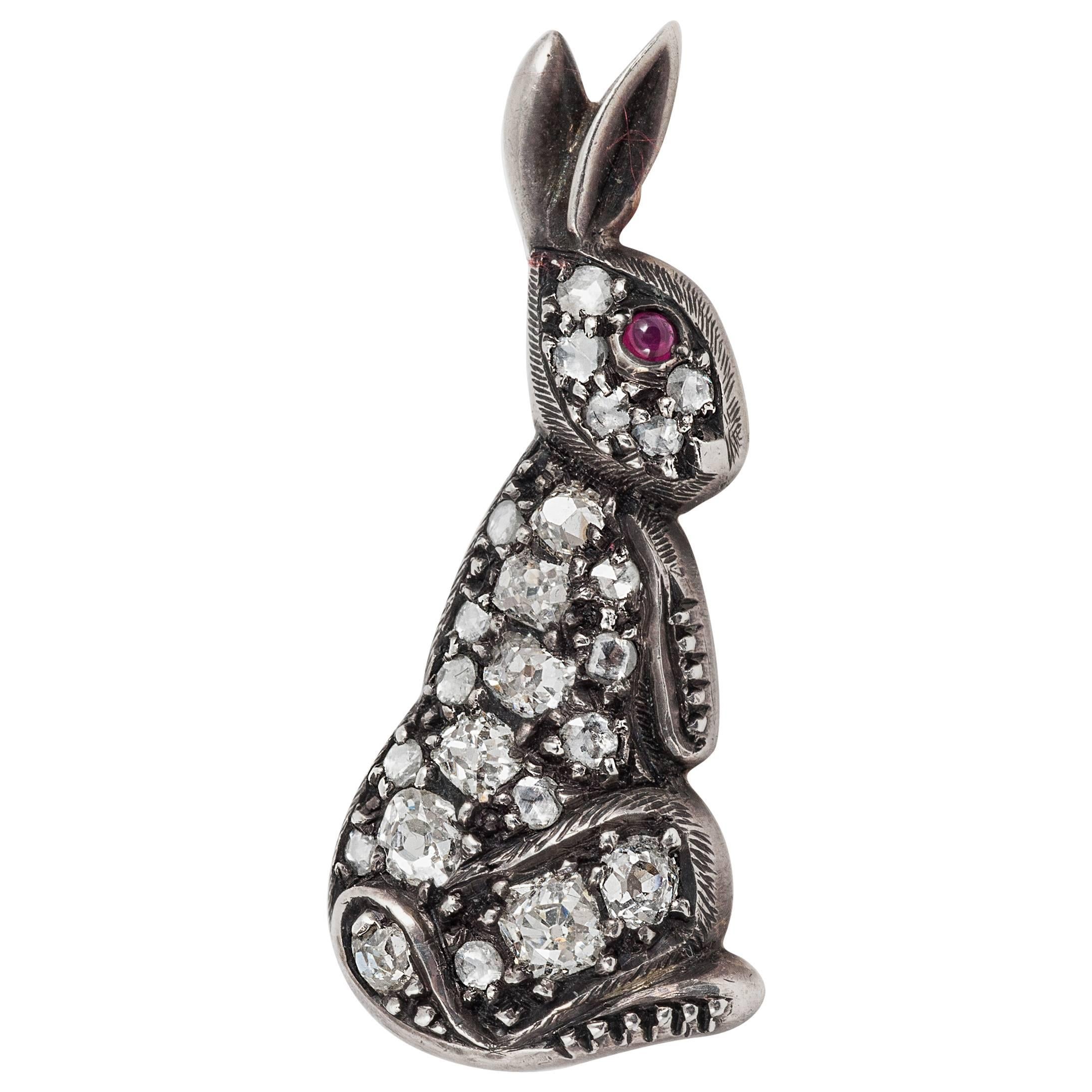 Victorian Diamond rabbit brooch For Sale