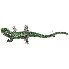 Antique Victorian Diamond Demantoid Lizard brooch 12