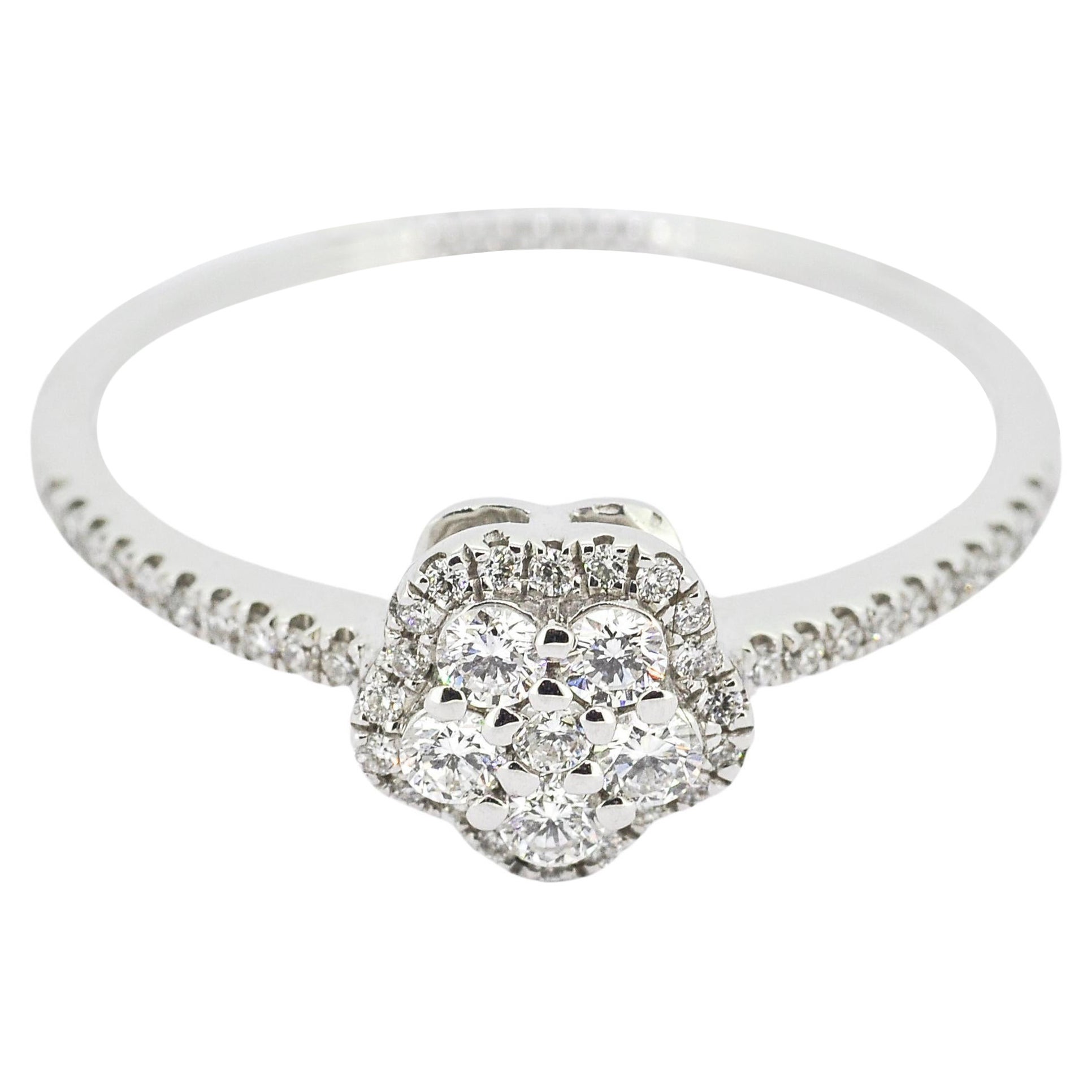 da uomo o donna Anello di fidanzamento con cluster floreale in oro giallo 18KT con diamante naturale da 0,32 carati in vendita
