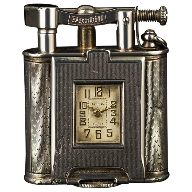 Dunhill Rare Silver Art Deco Swing Arm Petrol Pocket Watch Lighter