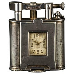 Dunhill Rare Silver Art Deco Swing Arm Petrol Pocket Watch Lighter, 1930s