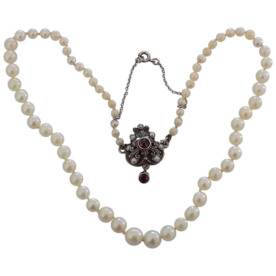 Antique Silver Garnet and Pearl chocker necklace