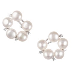 Retro .62 Diamond Freshwater Pearl White Gold Clip Post Earrings