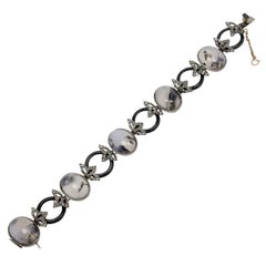 Diamonds Moss Agate Onyx Gold and Silver Link Bracelet