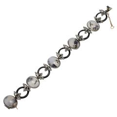 Luise Diamonds, Moss Agate, Onyx Gold and Silver Link Bracelet 1