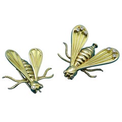 1970's Chaumet Paris Napoleonic Diamond Yellow Gold  Bee Brooches