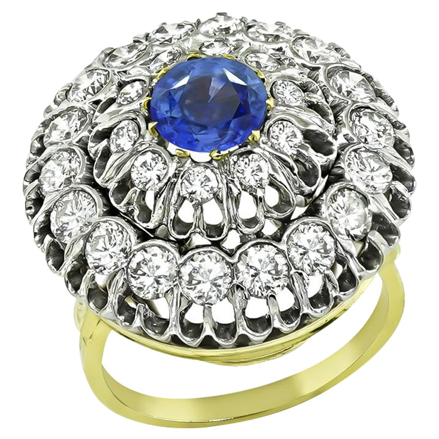 2.00ct Diamond 1.00ct Sapphire Gold Ring