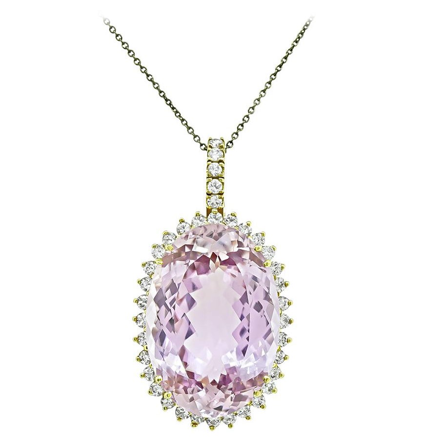 45.00ct Kunzite 2.00ct Diamond Pendant For Sale
