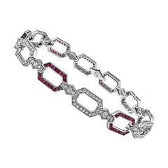 Bracciale in stile Art Deco con 1,14 carati di diamanti e 1,95 carati di rubini