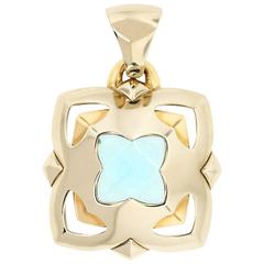 Bvlgari Two Tone Gold Blue Topaz Flower Pendant 12