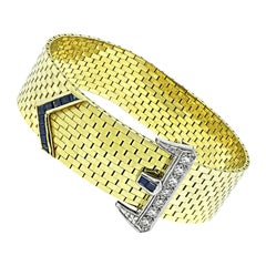 Pulsera hebilla de cinturón de oro con zafiro y diamantes vintage de 0,40 ct