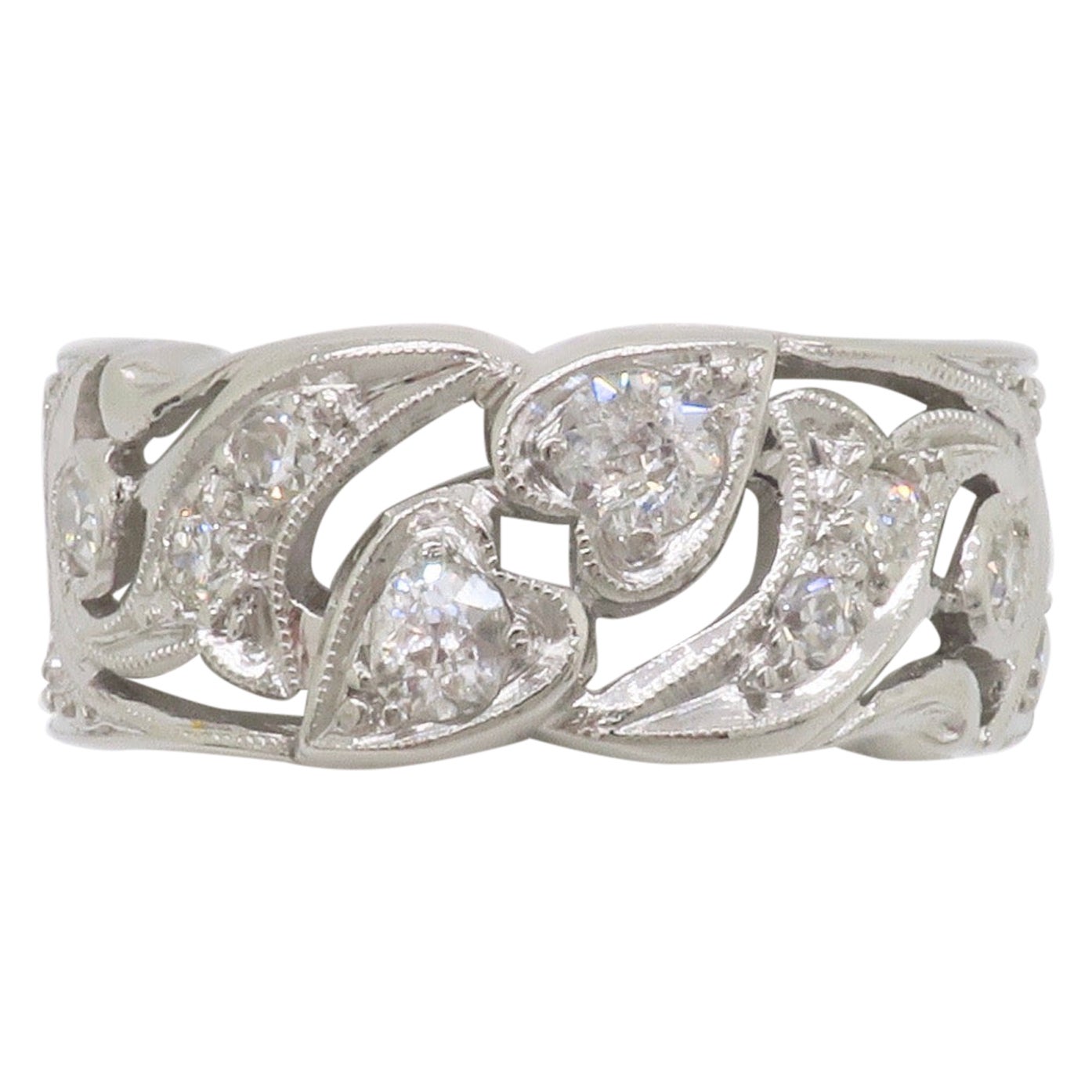 Vintage Heart Themed Diamond Eternity Band For Sale