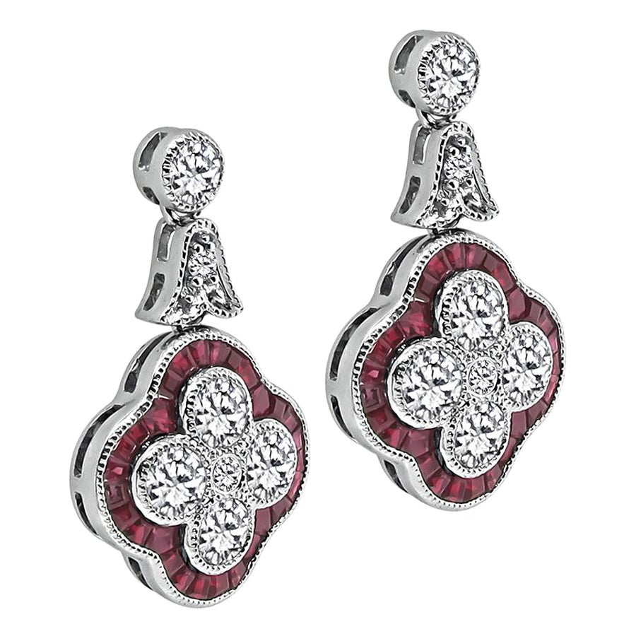 Pendientes de diamante 0,96 ct y rubí 0,92 ct