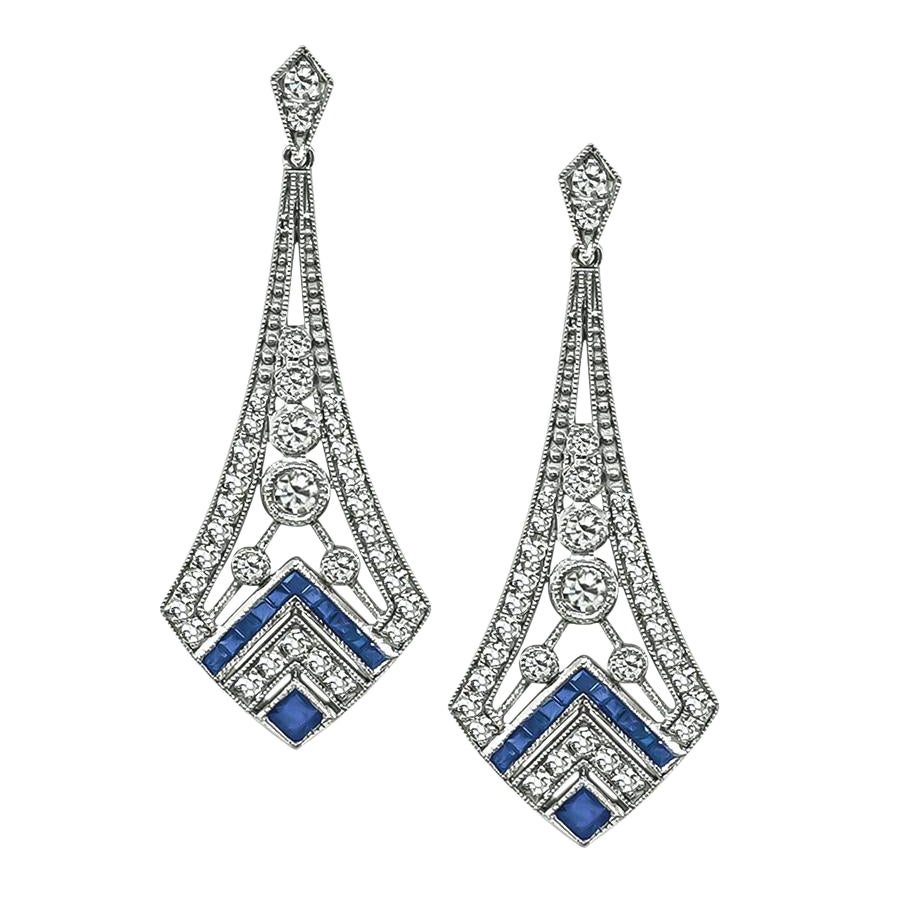 1.24ct Diamond 0.69ct Sapphire Chandelier Earrings