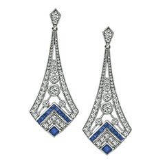 Pendientes araña de diamantes de 1,24 ct y zafiros de 0,69 ct
