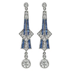 Tropfenohrringe im Art-déco-Stil mit 1,90cttw Diamant und 0,83 Karat Saphir