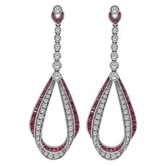 Pendientes colgantes de diamante de 1,76 ct y rubí de 2,10 ct