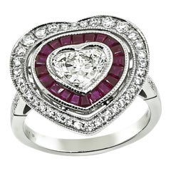 Estate 1.00ct Center Diamond 0.81ct Ruby Heart Ring
