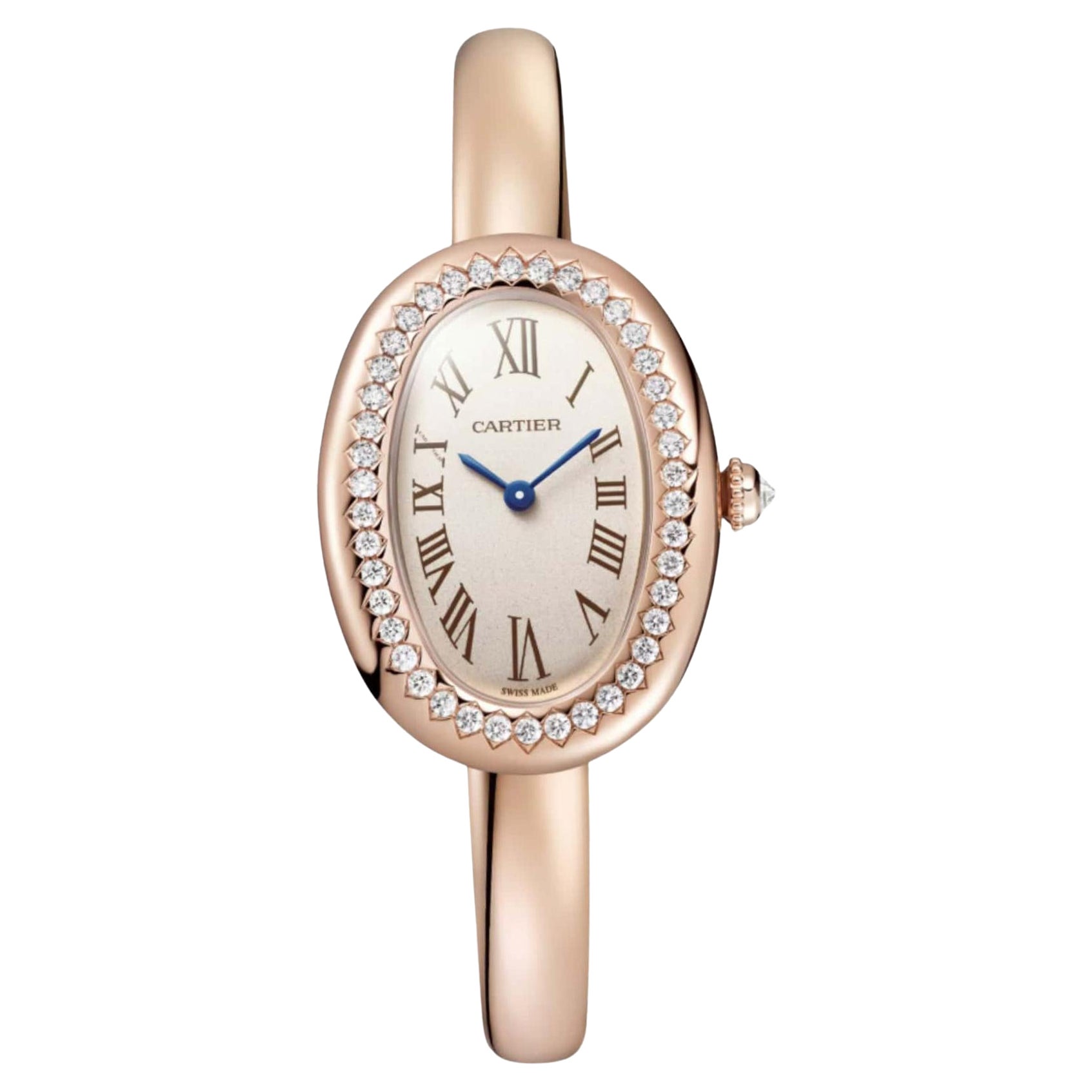 Cartier Baignoire Small WJBA0042 Montre en or rose argenté avec cadran en diamant, lunette et quartz