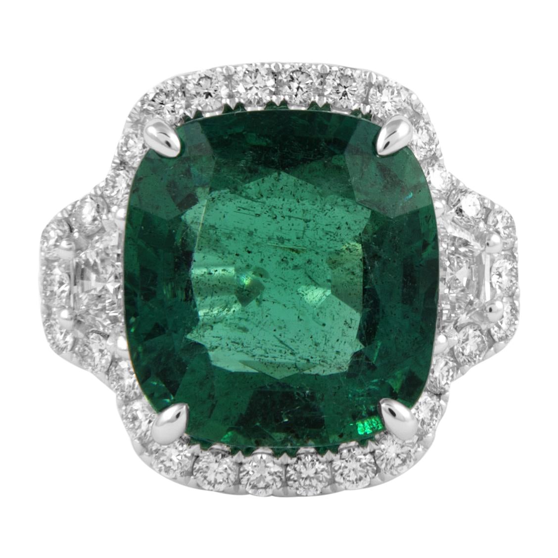 Alexander Beverly Hills GIA 8.58ct Emerald & Diamond 3-Stone Ring 18k White Gold