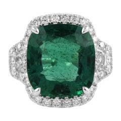 Alexander Beverly Hills GIA 8,58 Karat Smaragd & Diamant 3-Stein-Ring 18k Weißgold