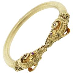 Classic Lalaounis Double Rams Head Gold Bangle