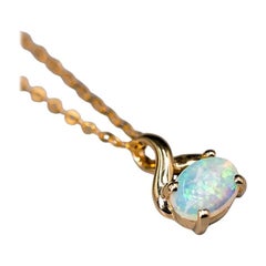 Minimalist Oval Shaped Australian Solid Opal 14K Yellow Gold Necklace
