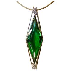 Michael Kneebone Green Topaz Diamond 18k Gold Pendant Necklace