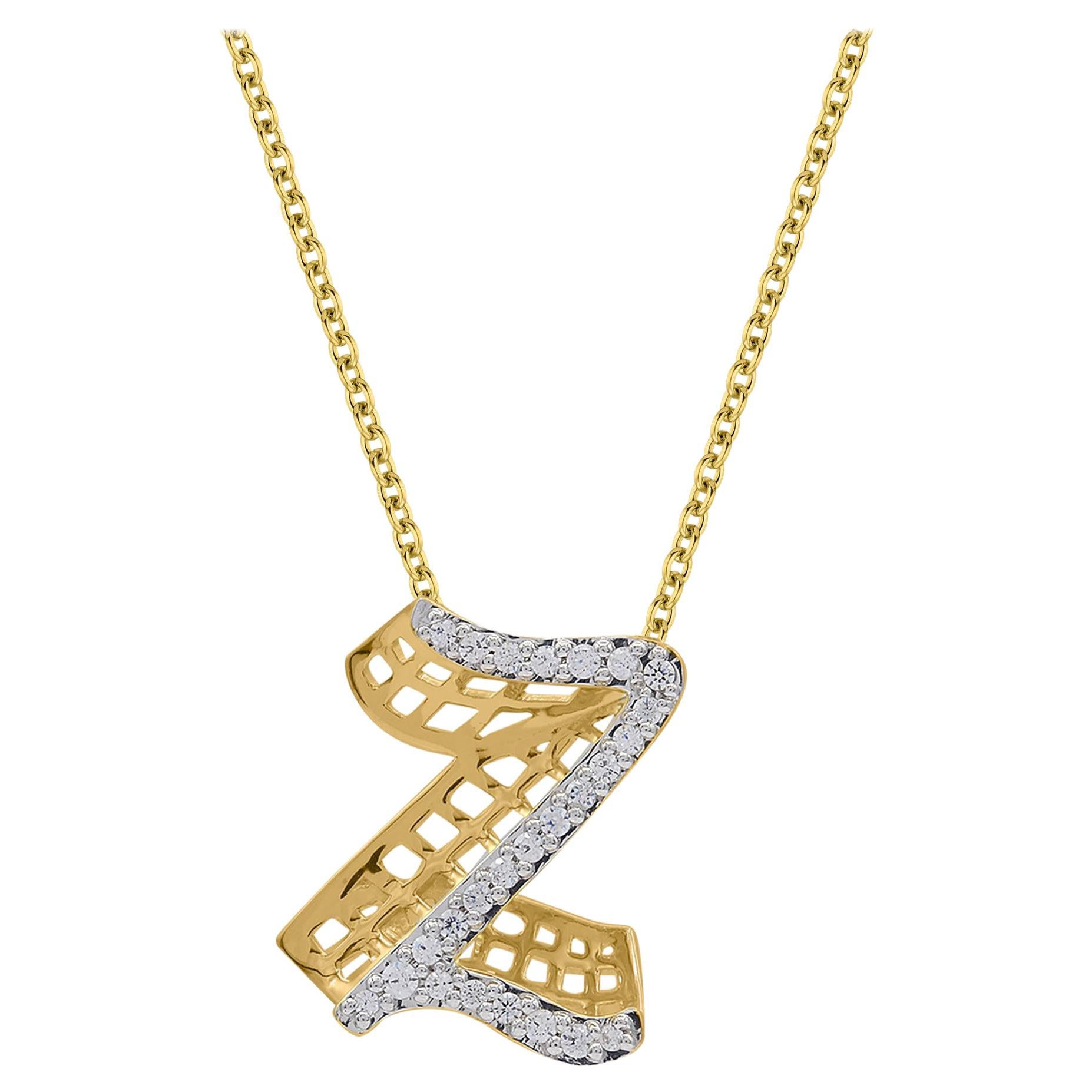 TJD Pendentifs en or jaune 18 carats avec diamants de 0,25 carat pour l'initiale Z' Alphabet 3D
