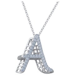 TJD 0,25 Karat Diamant 18 Karat Weißgold A Initial 3D Alphabet Charm-Anhänger