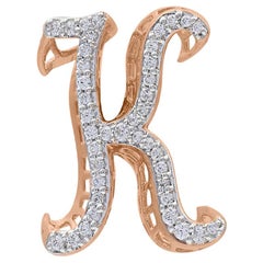 TJD 0.25 Carat Diamond 18 Karat Rose Gold K Initial 3D Alphabet Charm Pendant