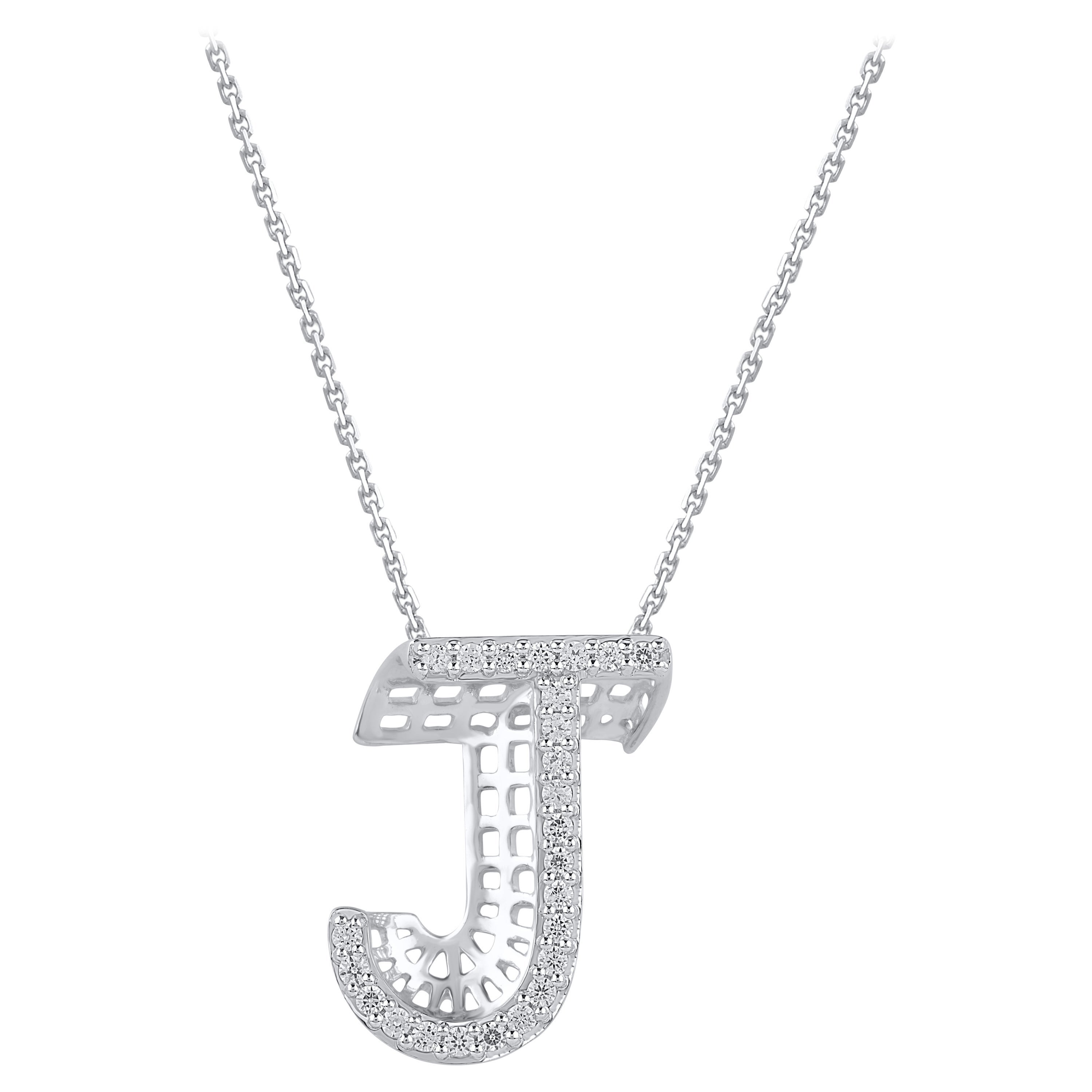 TJD 0,25 Karat J' Initial 3D Alphabet-Diamant-Anhänger aus 18 Karat Weißgold