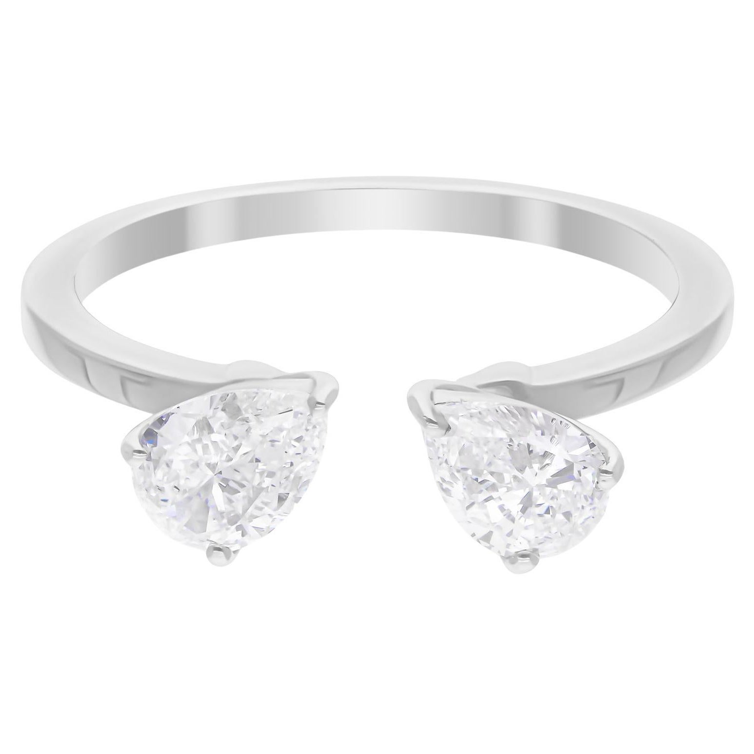 0.84 Carat SI/H Pear Brilliant Cut Diamond Cuff Ring 14 Karat White Gold Jewelry