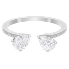 0.84 Carat SI/H Pear Brilliant Cut Diamond Cuff Ring 14 Karat White Gold Jewelry