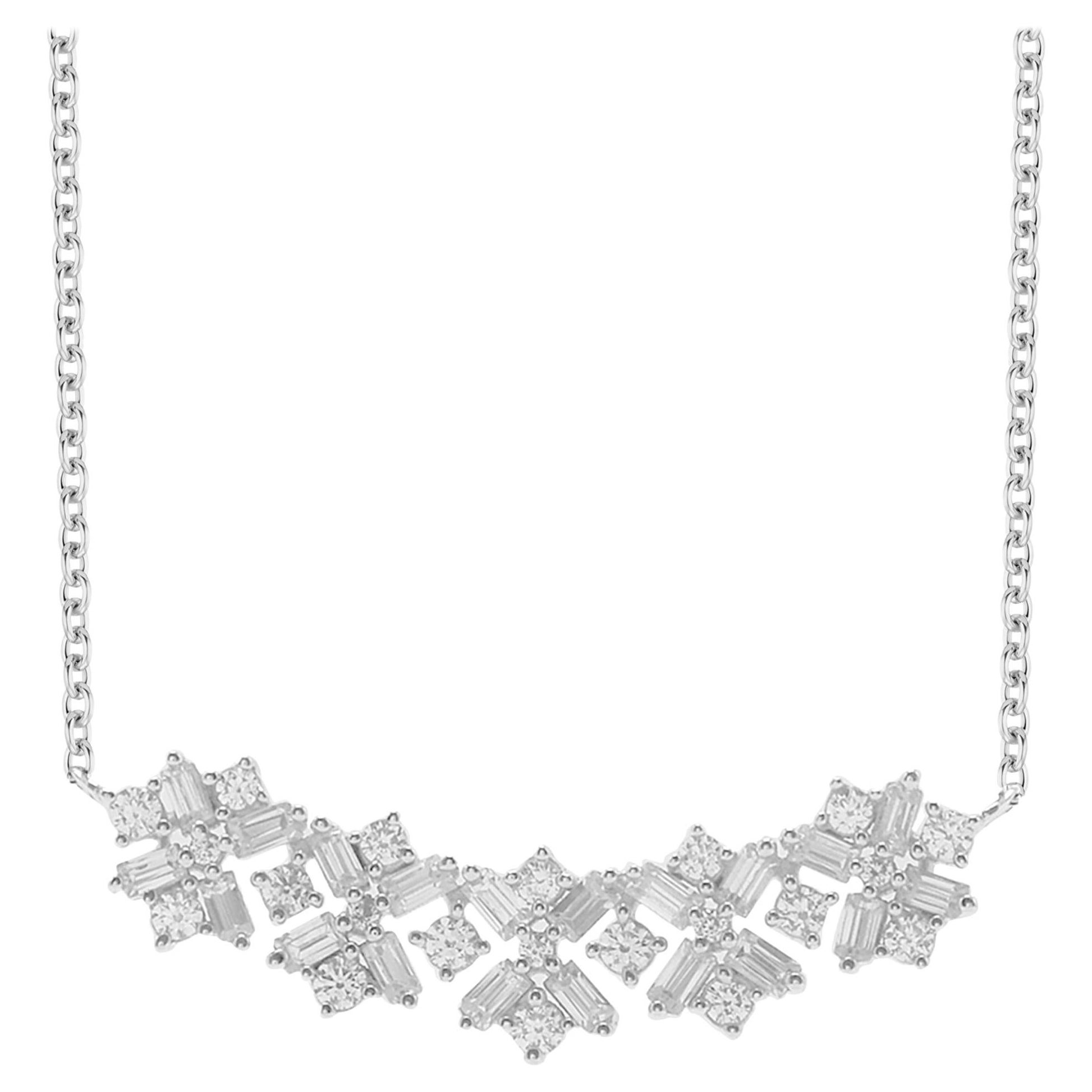 TJD 0,50 carati di diamanti tondi e baguette in oro bianco 14 carati - Collana a barre curve