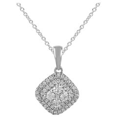 TJD 0.33 Carat Round Diamond 14 Karat White Gold Kite Shape Cluster Pendant